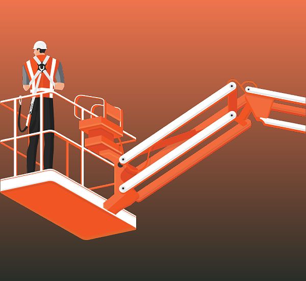 Illustration of worker on a cherry picker